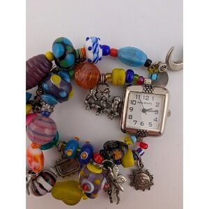 NARMI Beaded Charm Bracelet Watch 22mm Case Multicolor Beads- New Battery